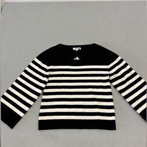 Classic Black and White Crew Neck Striped Sweater